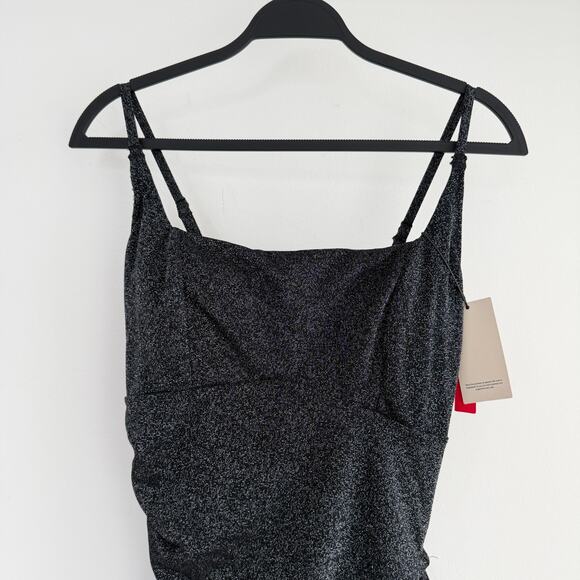 Popilush Dress Medium Black Silver Metallic Knit Bodycon Slip Sparkly Glam NYE - Picture 4 of 11